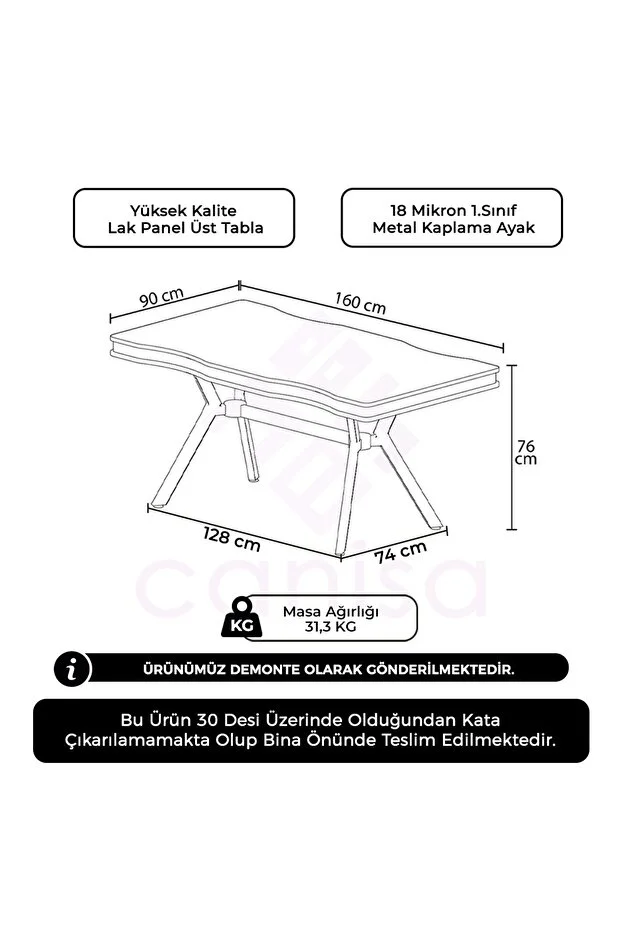 Beyaz Mermer Desen 90x160 Lak Panel Yemek Masası Krom Ayak